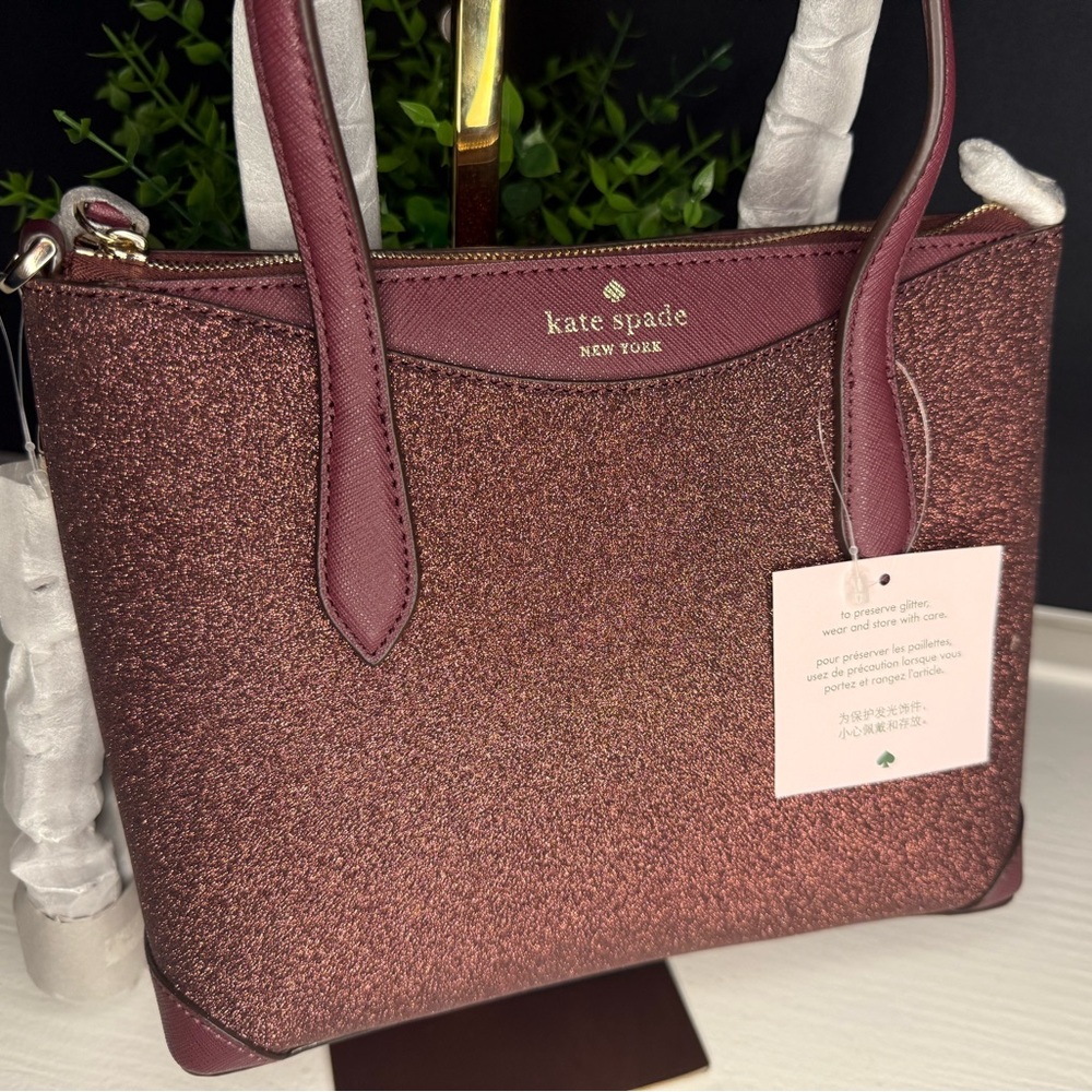 Kate Spade Deep Nova Glitter Satchel Crossbody Saffiano Trim NWT